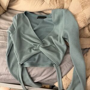 Urban Outfitters Teal Twist-Front Crop Top